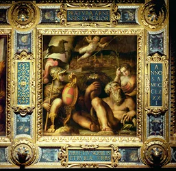 Allegorie der Stadt Arezzo, von der Decke des Salone dei Cinquecento, 1565